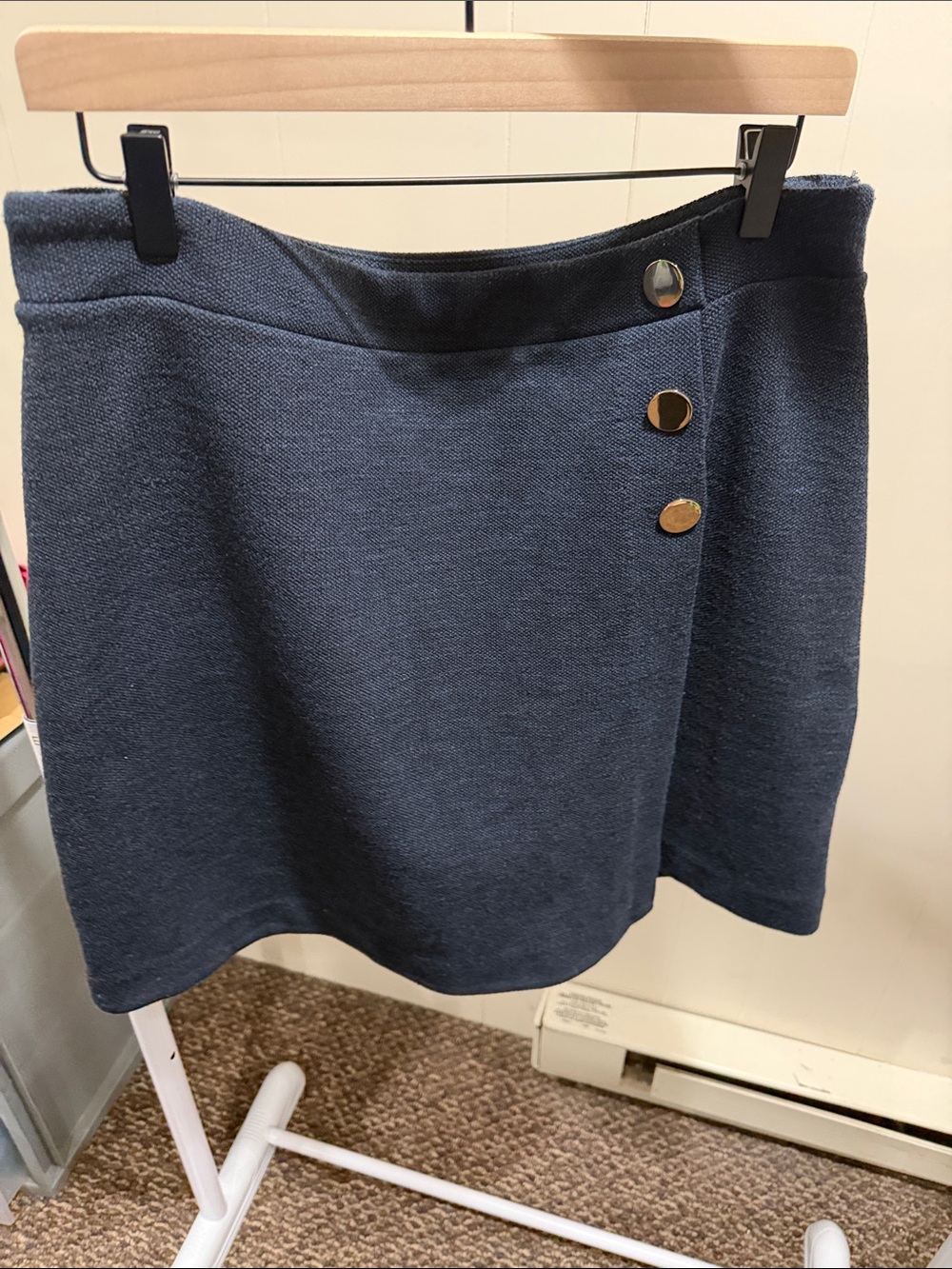 LOFT Navy Mini Skirt with Gold Buttons